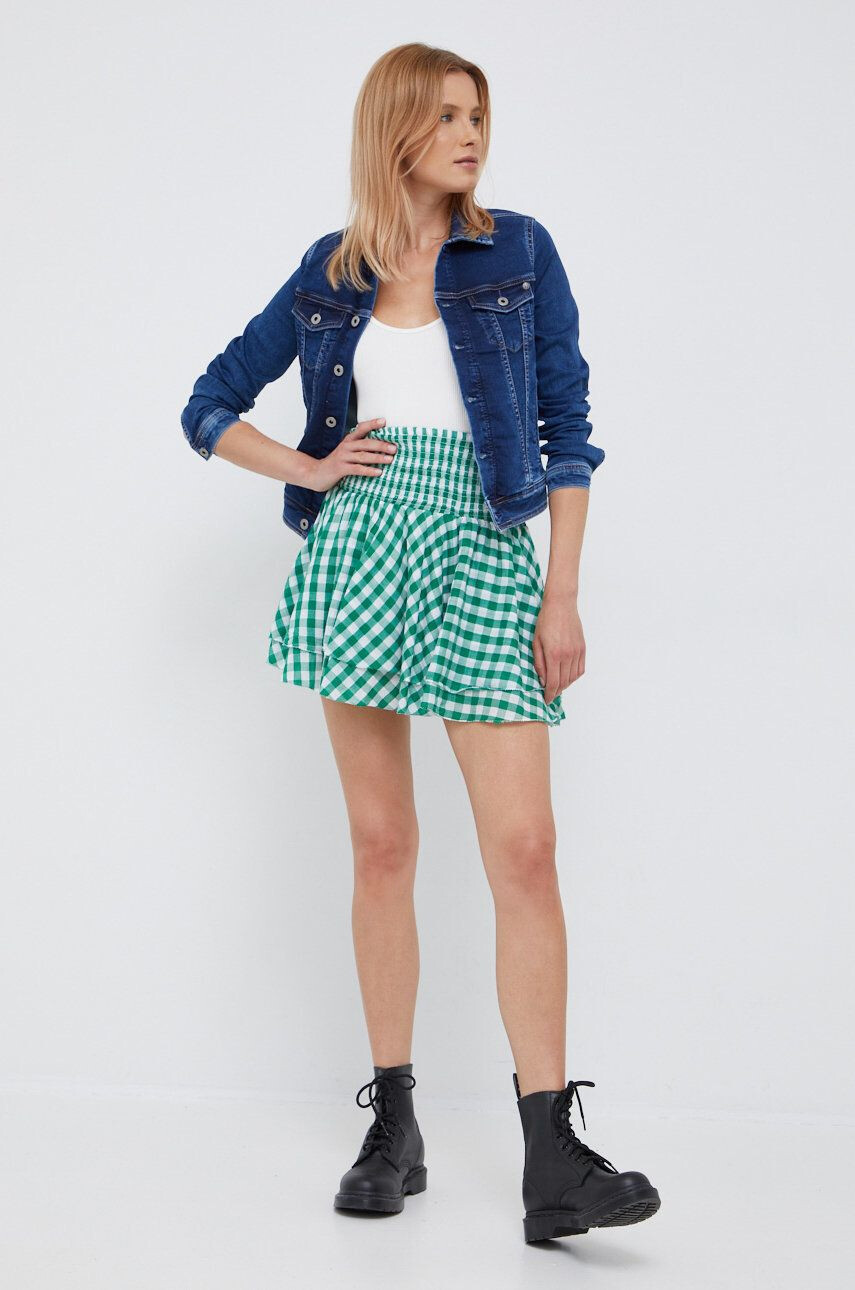 Pepe Jeans fusta din bumbac culoarea verde mini evazati - Pled.ro