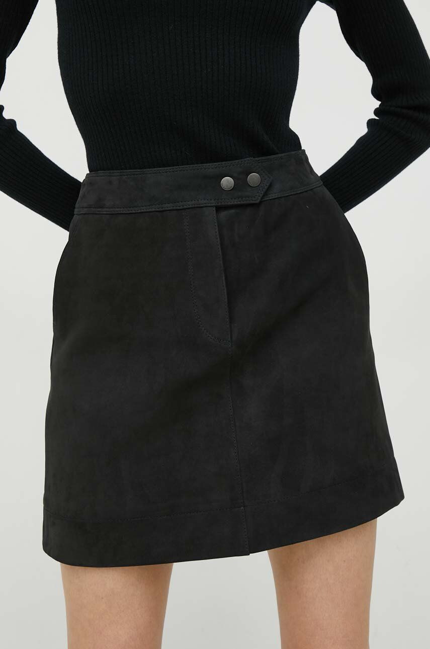 Pepe Jeans fusta din piele intoarsa Ruth culoarea negru mini drept - Pled.ro