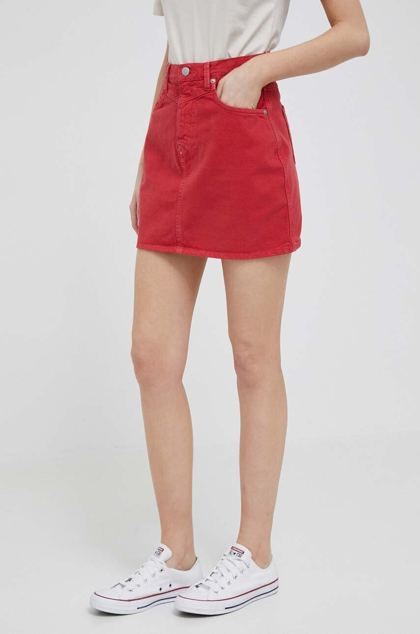 Pepe Jeans fusta jeans culoarea rosu mini drept - Pled.ro