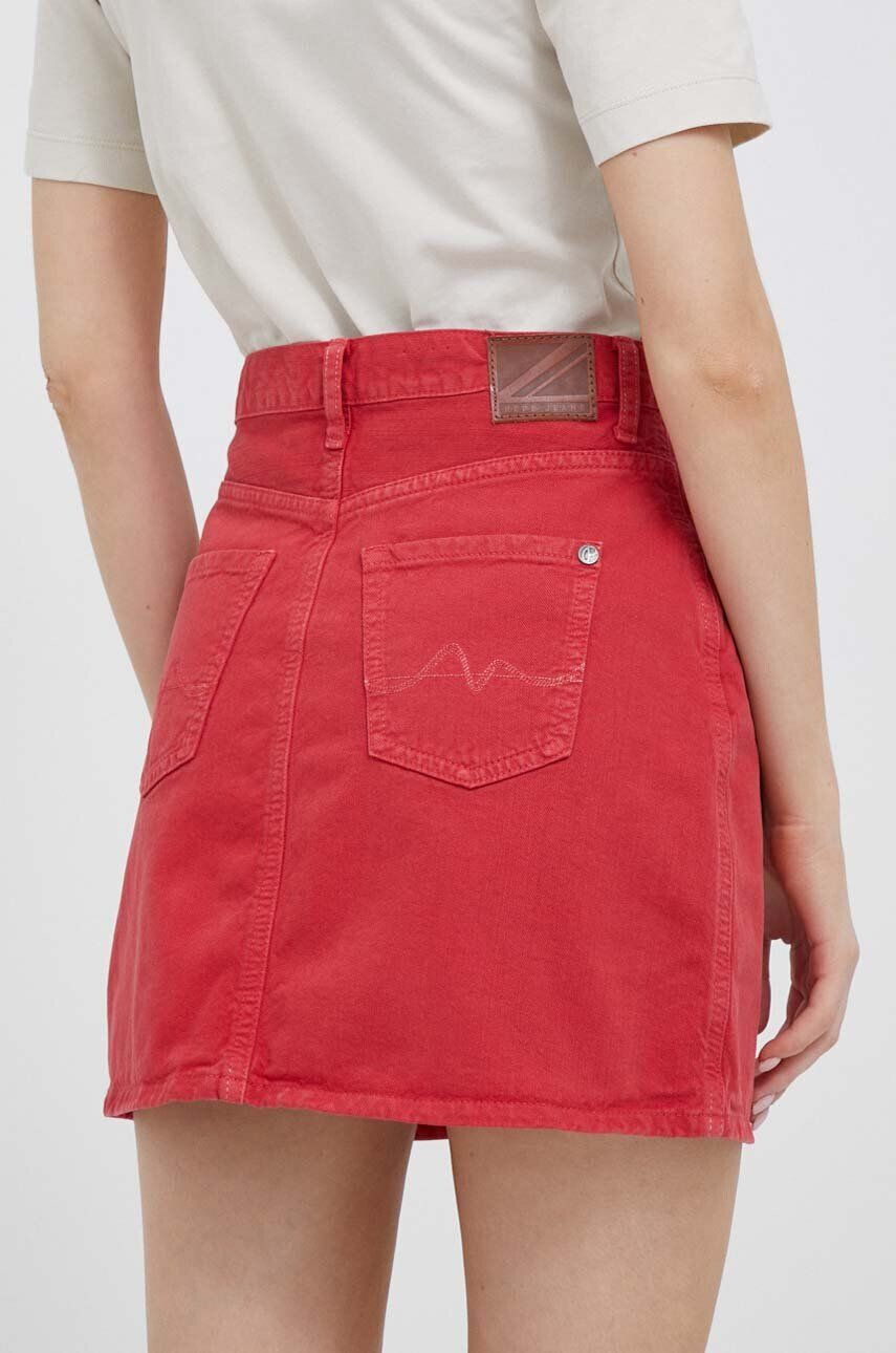 Pepe Jeans fusta jeans culoarea rosu mini drept - Pled.ro