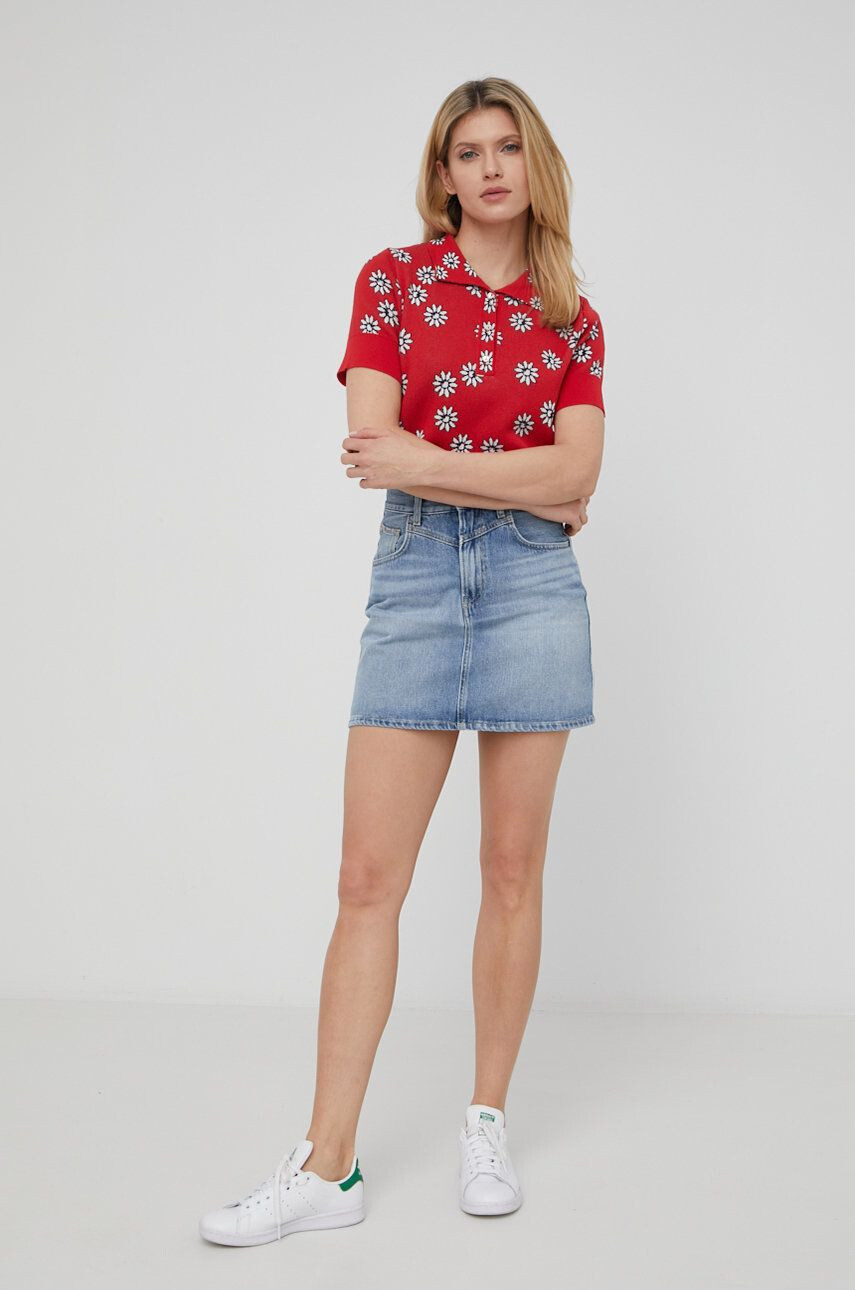 Pepe Jeans fusta jeans Rachel Skirt culoarea albastru marin mini drept - Pled.ro