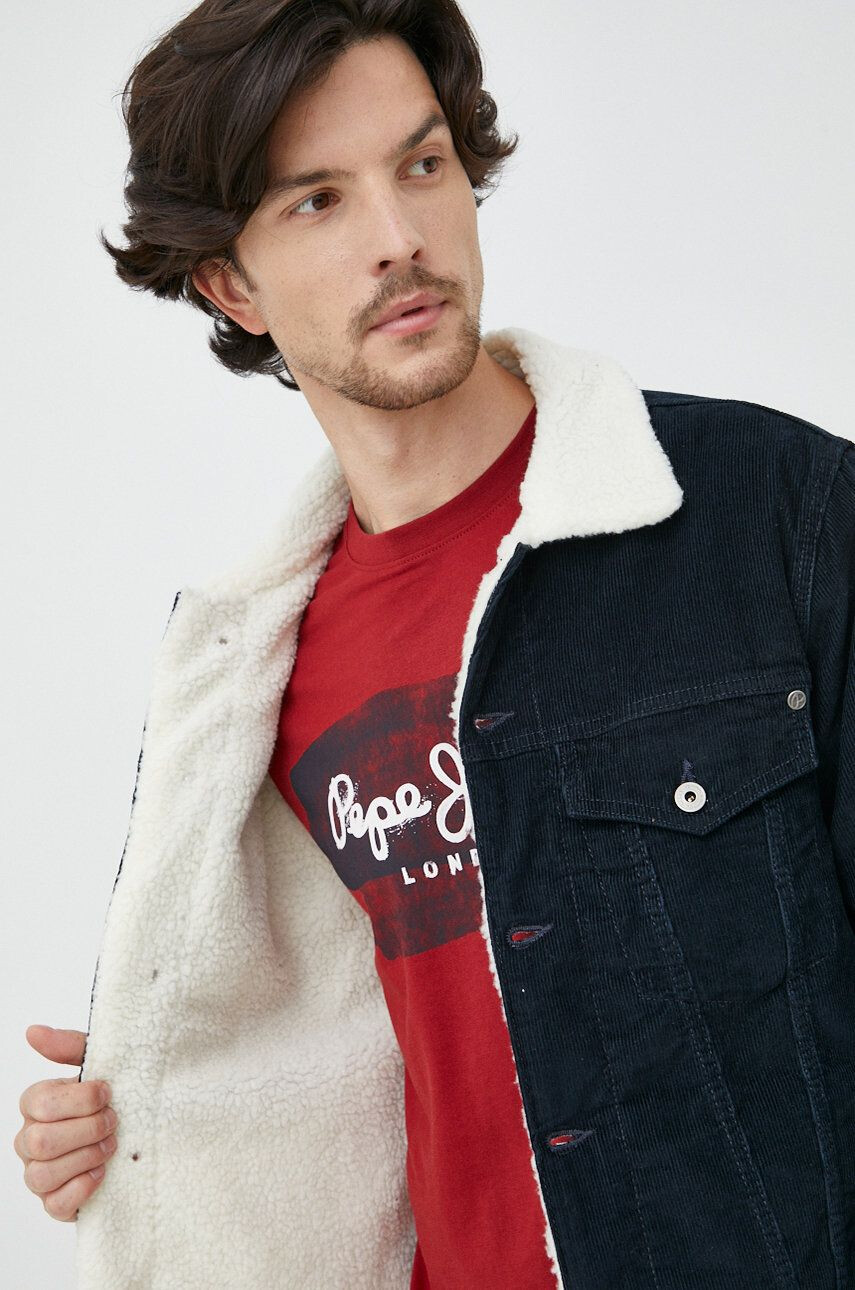 Pepe Jeans geaca din velur culoarea albastru marin de tranzitie - Pled.ro