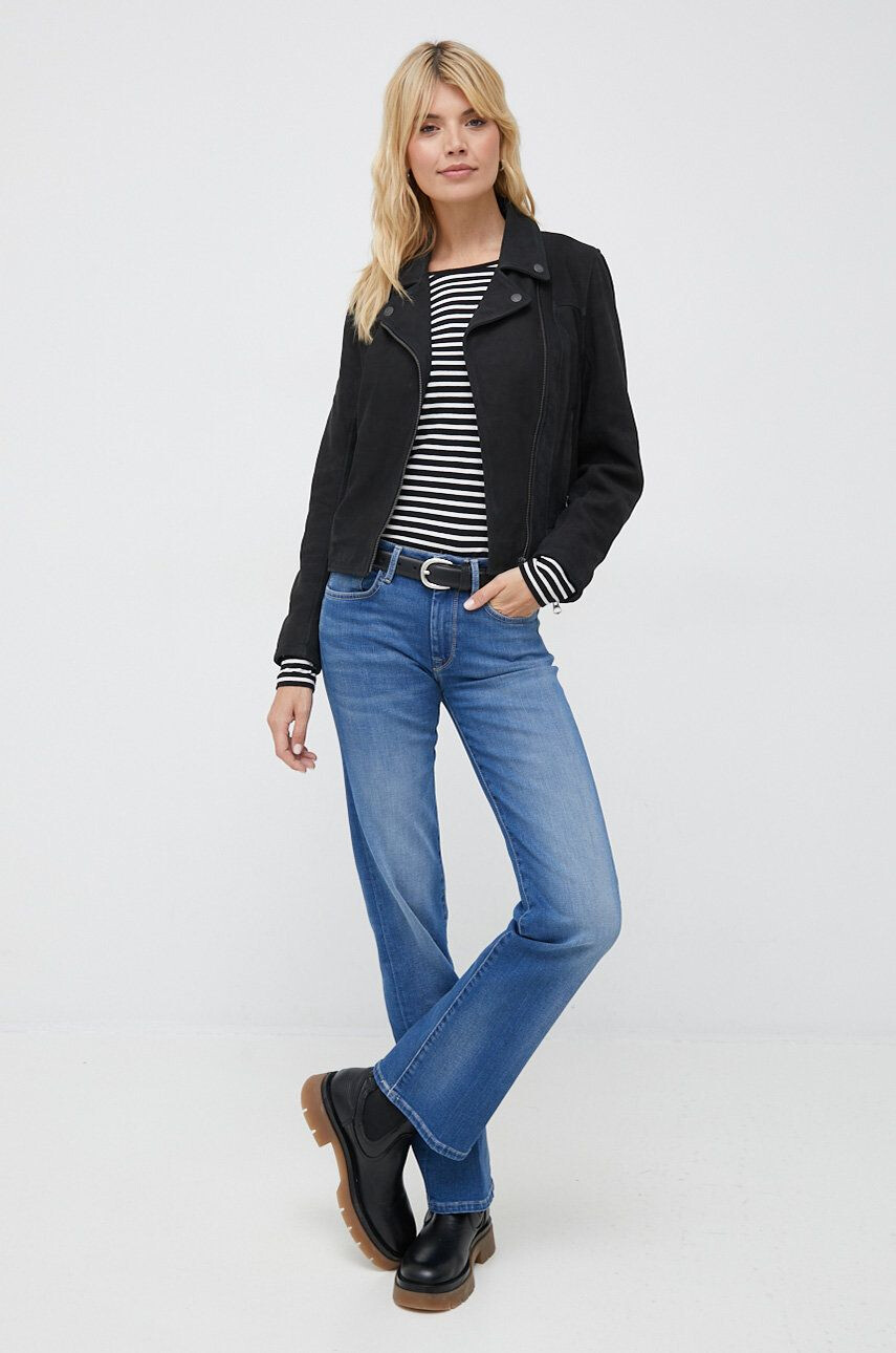 Pepe Jeans geaca ramones de piele Roma femei culoarea negru de tranzitie - Pled.ro