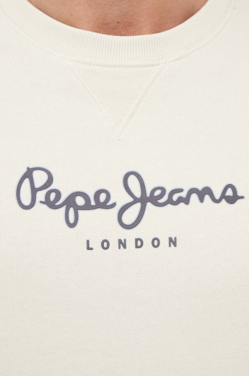 Pepe Jeans hanorac de bumbac barbati culoarea bej cu imprimeu - Pled.ro