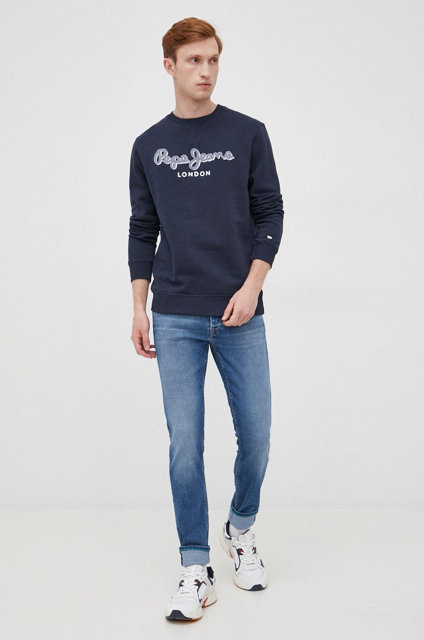 Pepe Jeans hanorac de bumbac barbati culoarea albastru marin cu imprimeu - Pled.ro