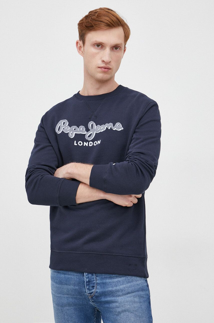 Pepe Jeans hanorac de bumbac barbati culoarea albastru marin cu imprimeu - Pled.ro