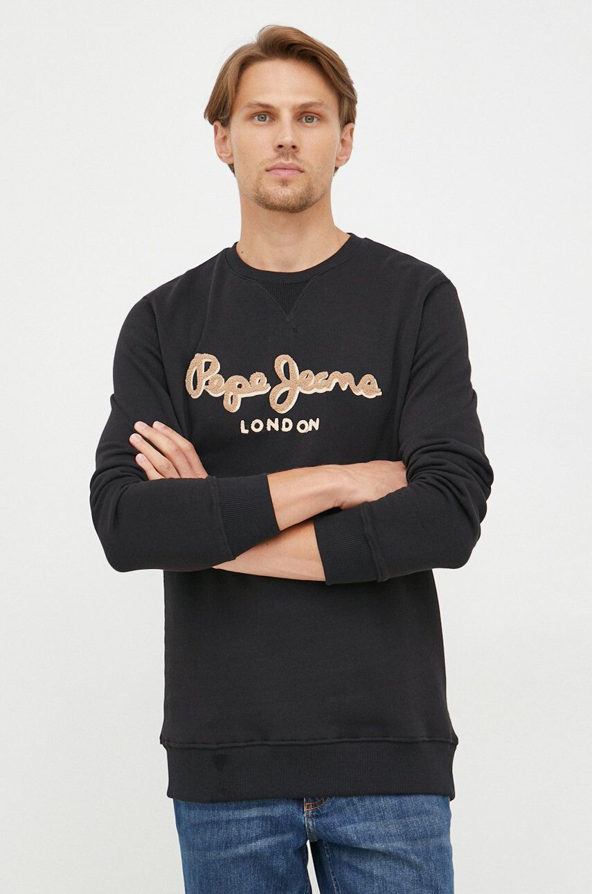 Pepe Jeans hanorac de bumbac barbati culoarea negru cu imprimeu - Pled.ro