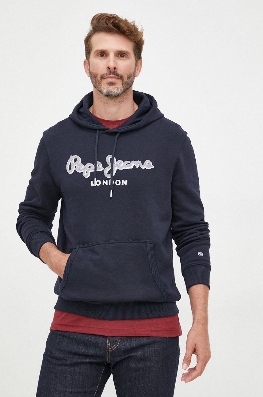 Pepe Jeans hanorac de bumbac barbati culoarea albastru marin cu imprimeu - Pled.ro