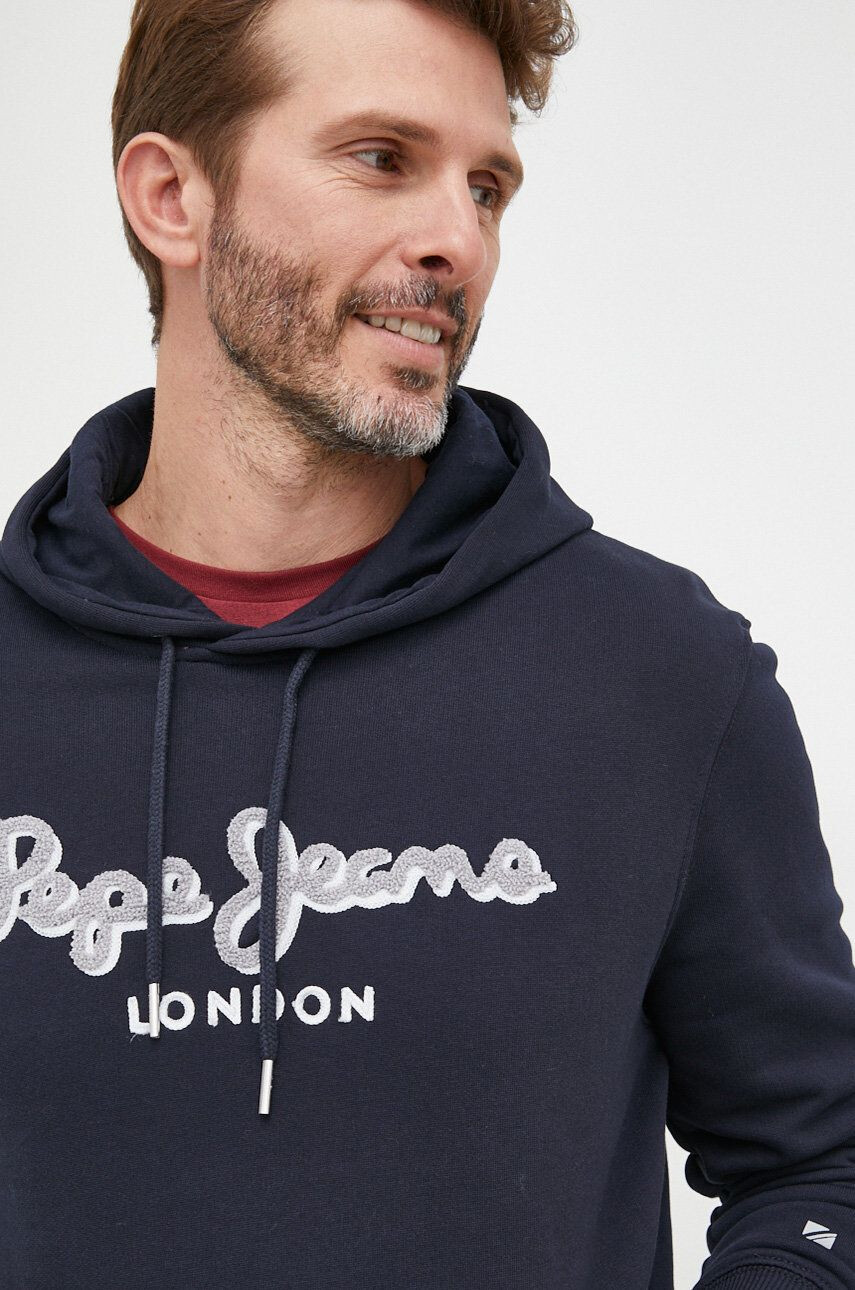 Pepe Jeans hanorac de bumbac barbati culoarea albastru marin cu imprimeu - Pled.ro