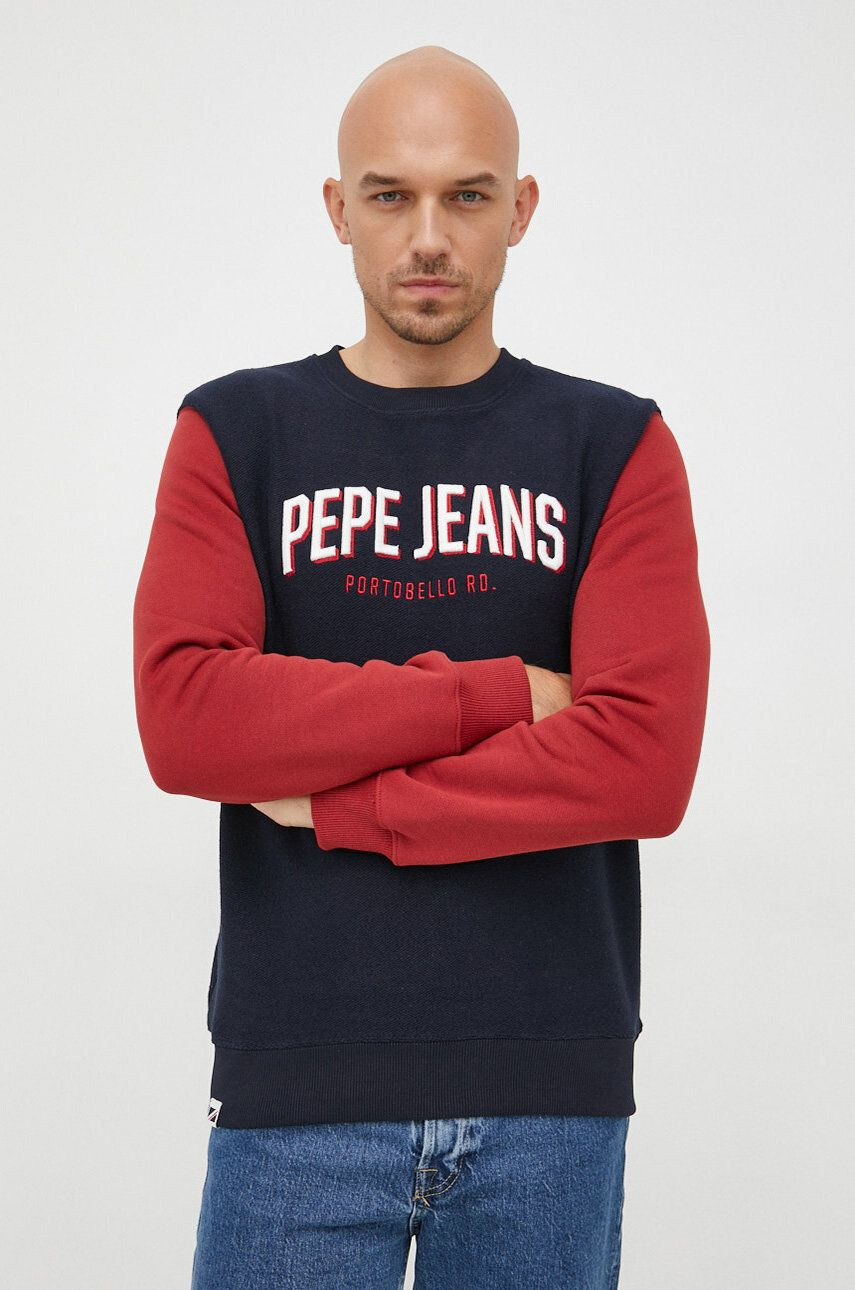 Pepe Jeans hanorac de bumbac barbati culoarea albastru marin cu imprimeu - Pled.ro