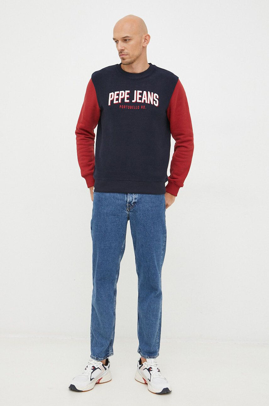 Pepe Jeans hanorac de bumbac barbati culoarea albastru marin cu imprimeu - Pled.ro