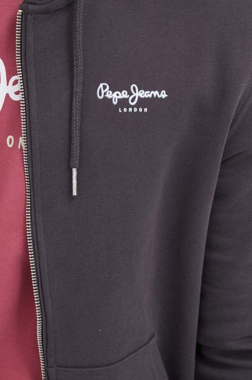 Pepe Jeans hanorac de bumbac barbati culoarea gri cu glugă cu imprimeu - Pled.ro