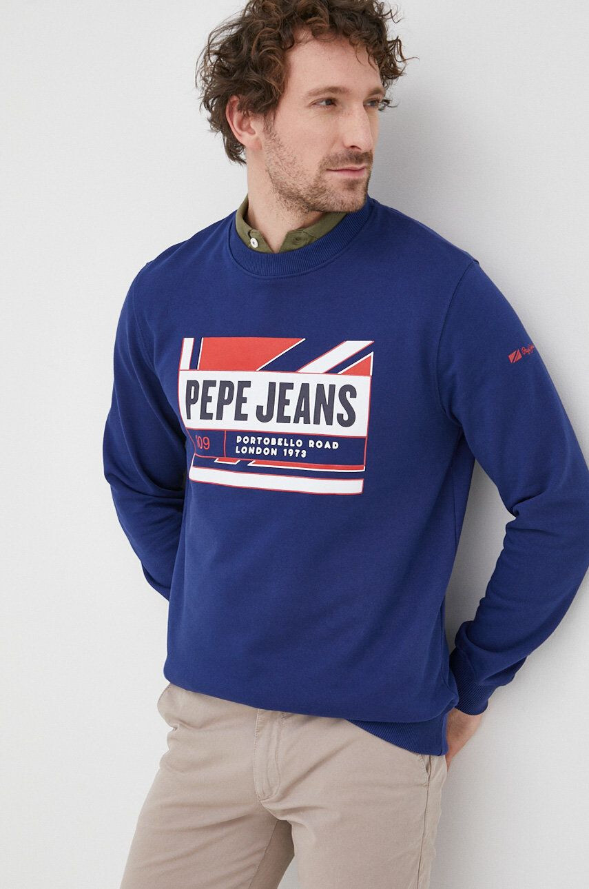 Pepe Jeans hanorac de bumbac Dev barbati culoarea albastru marin cu imprimeu - Pled.ro