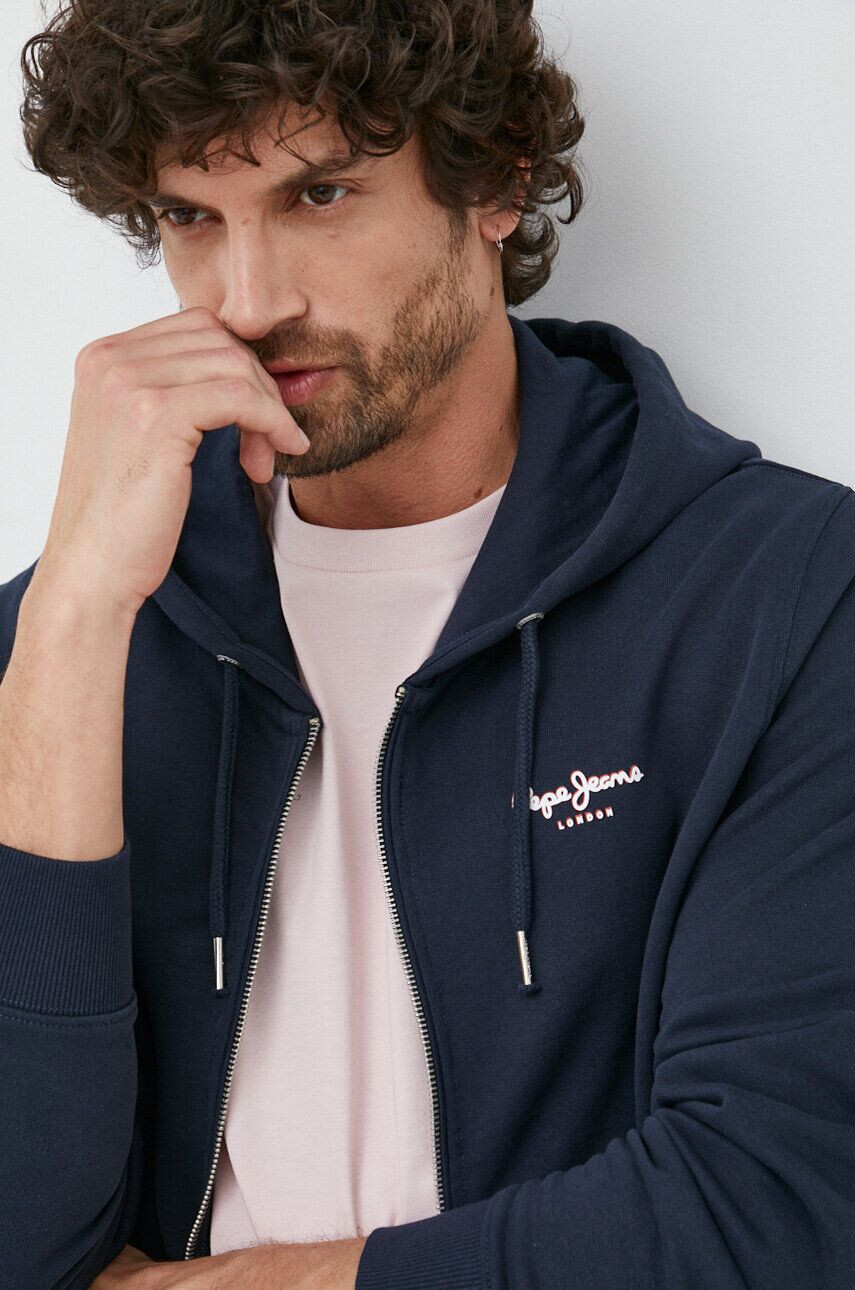 Pepe Jeans hanorac de bumbac Edward barbati culoarea albastru marin cu glugă cu imprimeu - Pled.ro