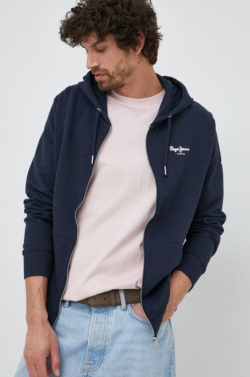 Pepe Jeans hanorac de bumbac Edward barbati culoarea albastru marin cu glugă cu imprimeu - Pled.ro