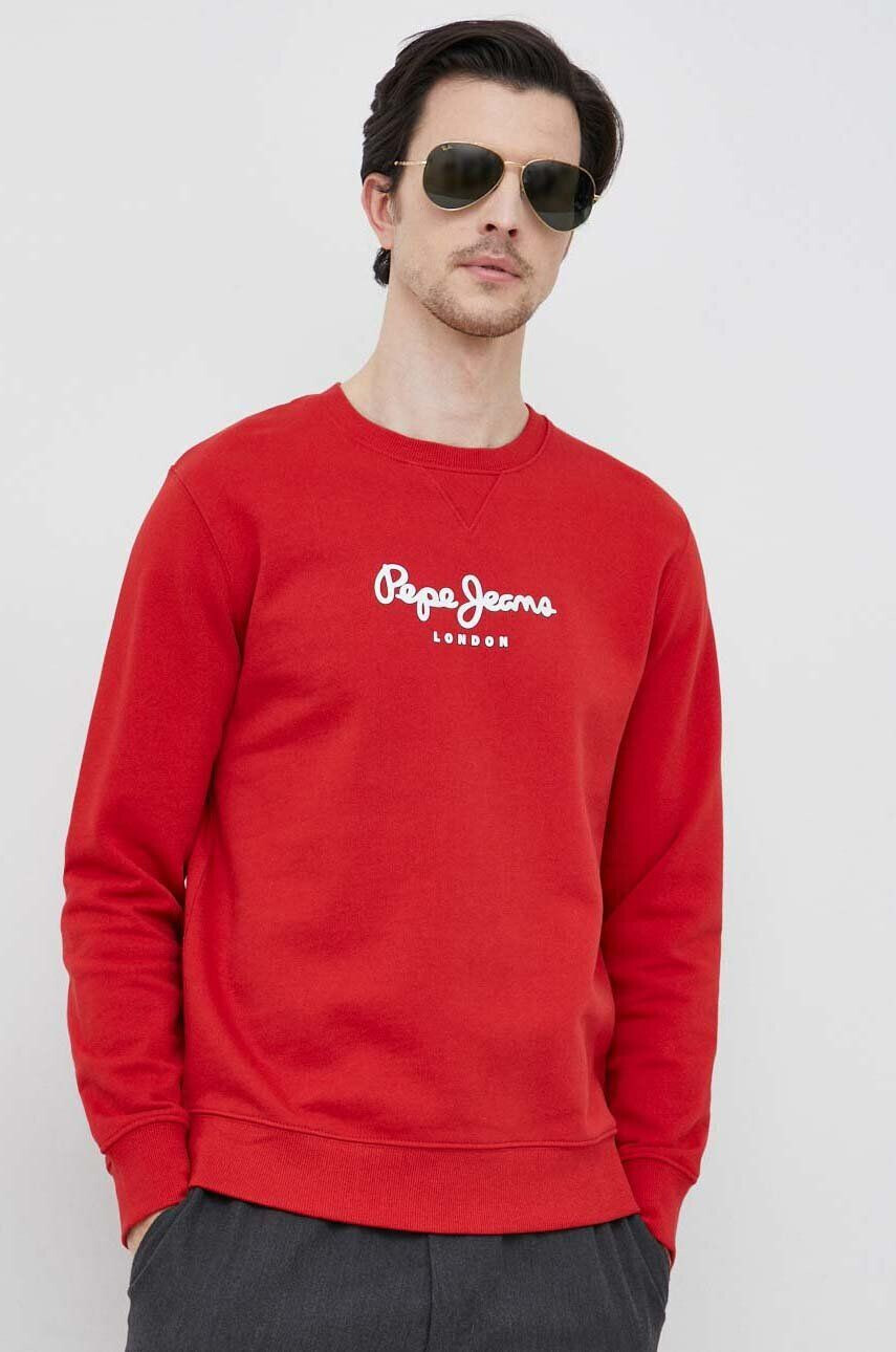 Pepe Jeans hanorac de bumbac Edward Crew barbati culoarea rosu cu imprimeu - Pled.ro