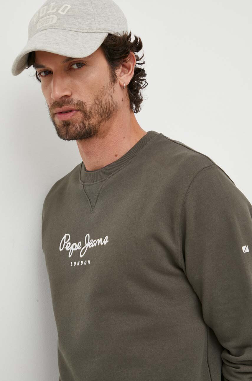 Pepe Jeans hanorac de bumbac Edward Crew barbati culoarea verde cu imprimeu - Pled.ro