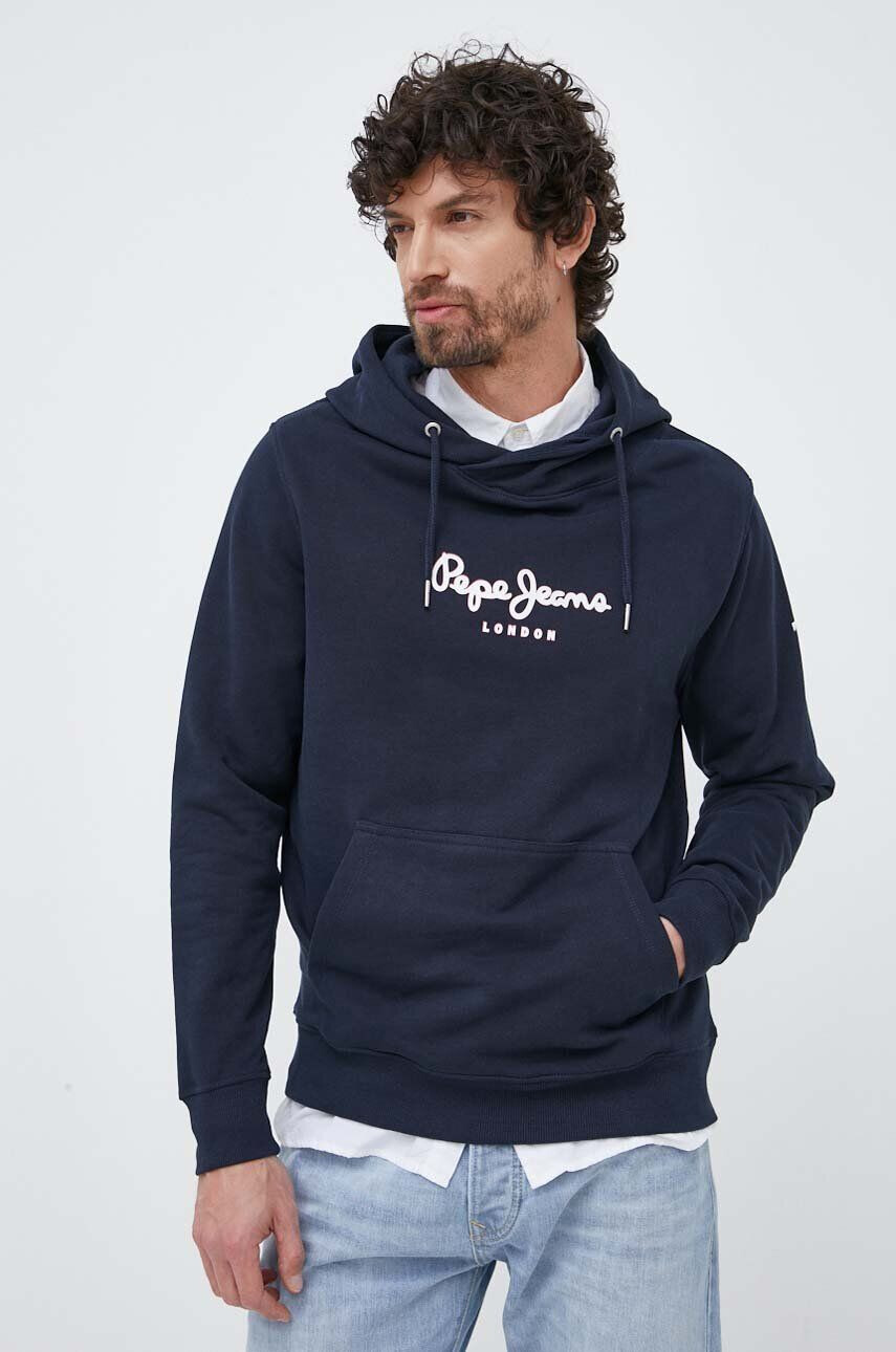 Pepe Jeans hanorac de bumbac Edward Hoodie barbati culoarea albastru marin cu glugă cu imprimeu - Pled.ro