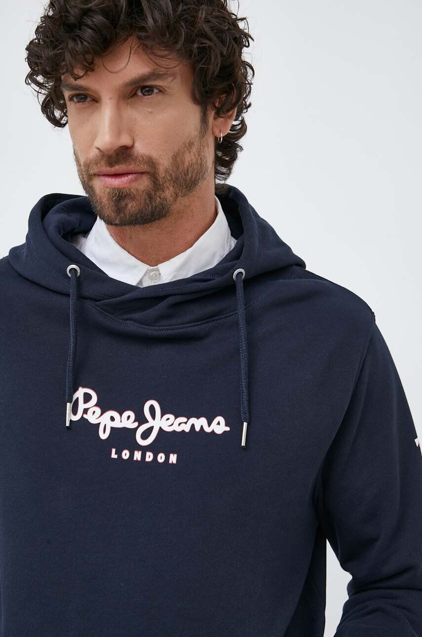 Pepe Jeans hanorac de bumbac Edward Hoodie barbati culoarea albastru marin cu glugă cu imprimeu - Pled.ro