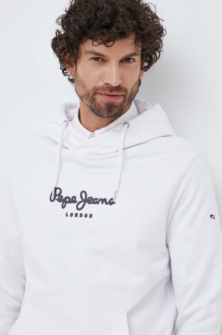 Pepe Jeans hanorac de bumbac Edward Hoodie barbati culoarea alb cu glugă cu imprimeu - Pled.ro