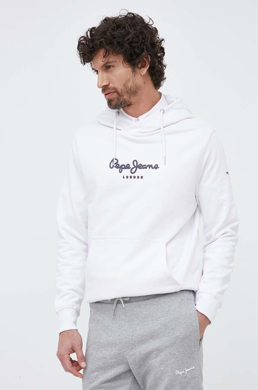 Pepe Jeans hanorac de bumbac Edward Hoodie barbati culoarea alb cu glugă cu imprimeu - Pled.ro