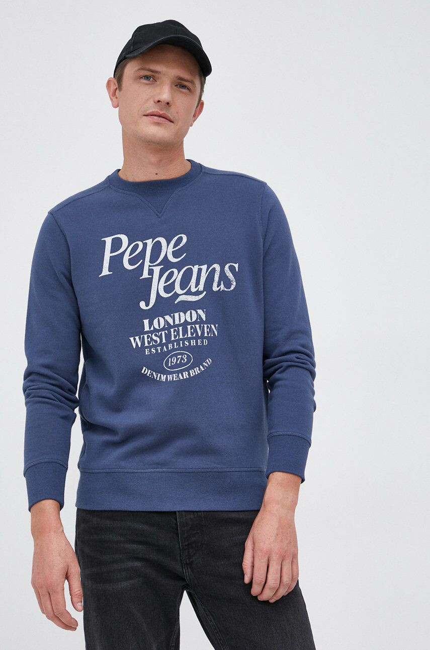 Pepe Jeans Hanorac de bumbac bărbați culoarea albastru marin cu imprimeu - Pled.ro