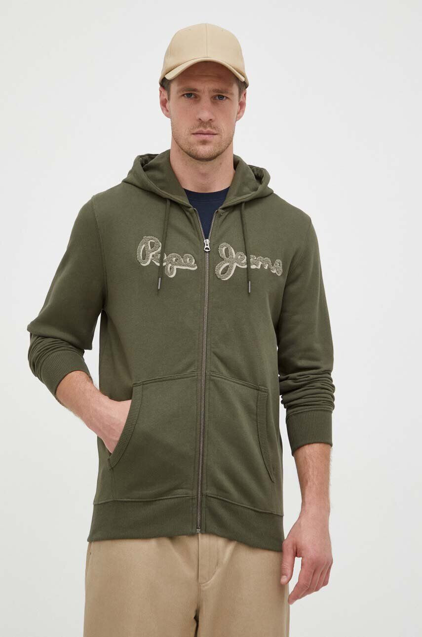 Pepe Jeans hanorac de bumbac Ryan barbati culoarea verde cu glugă cu imprimeu - Pled.ro