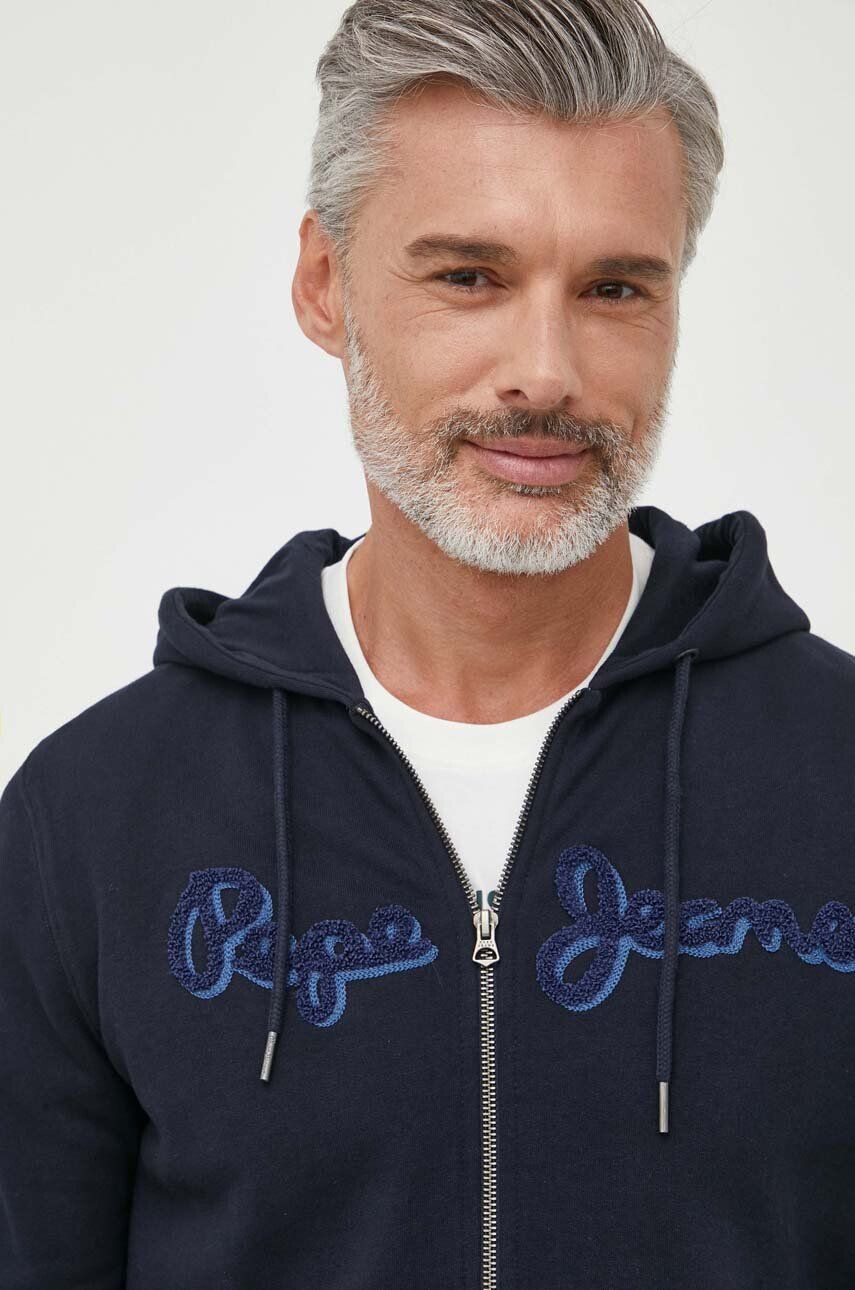 Pepe Jeans hanorac de bumbac RYAN barbati culoarea albastru marin cu glugă cu imprimeu - Pled.ro