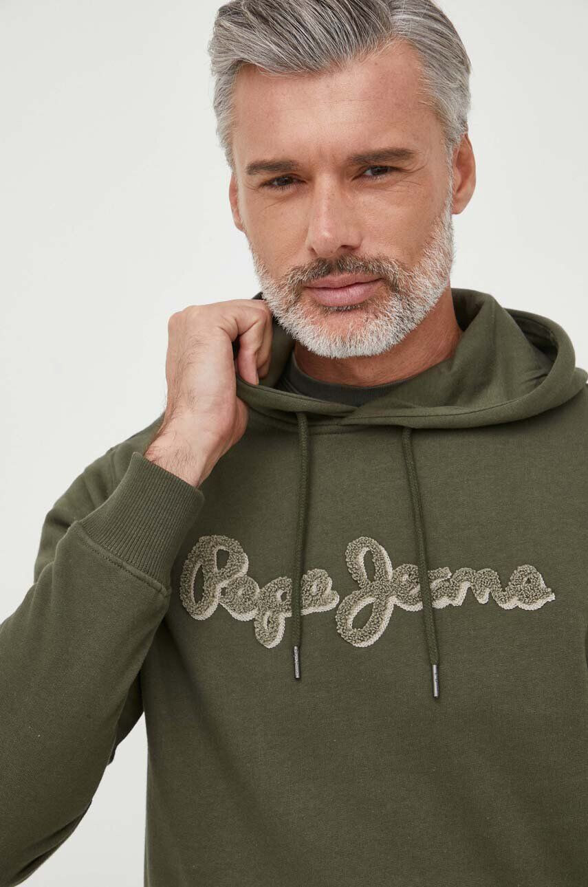 Pepe Jeans hanorac de bumbac RYAN barbati culoarea verde cu glugă cu imprimeu - Pled.ro