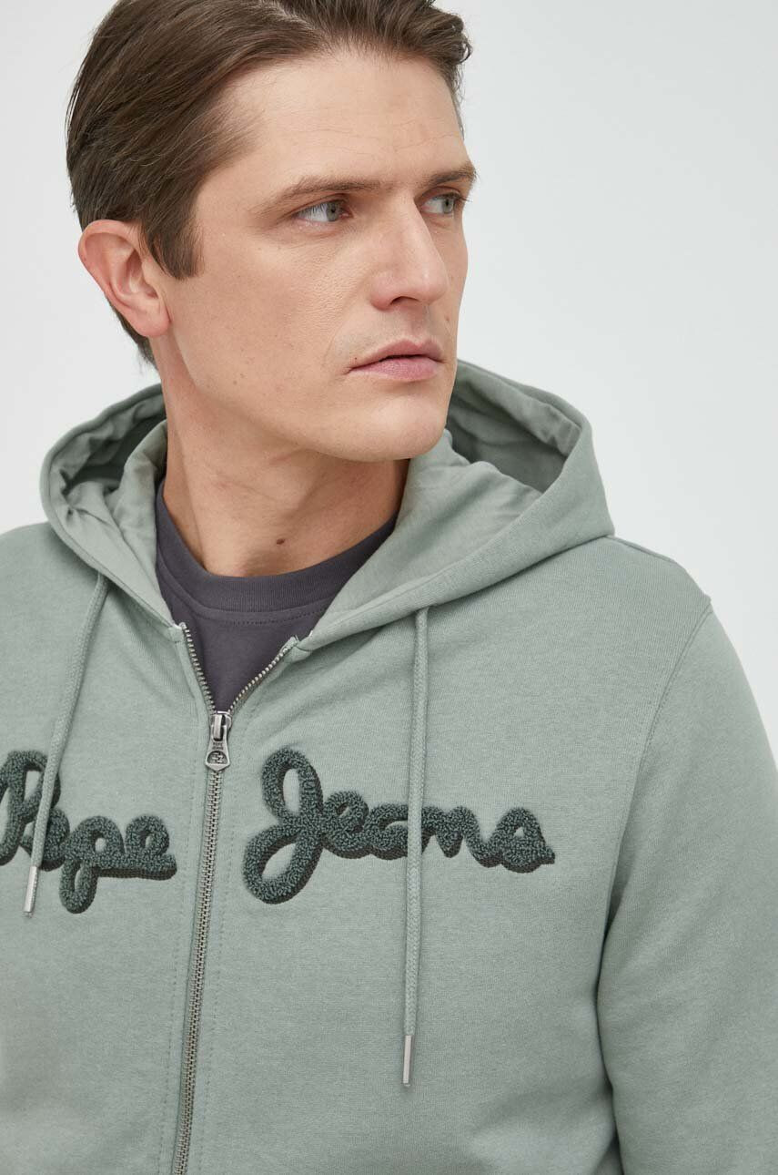 Pepe Jeans hanorac de bumbac Ryan barbati culoarea verde cu glugă cu imprimeu - Pled.ro