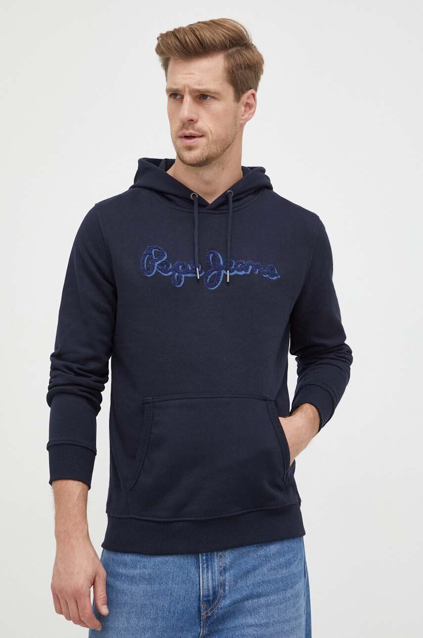 Pepe Jeans hanorac de bumbac Ryan barbati culoarea albastru marin cu glugă cu imprimeu - Pled.ro