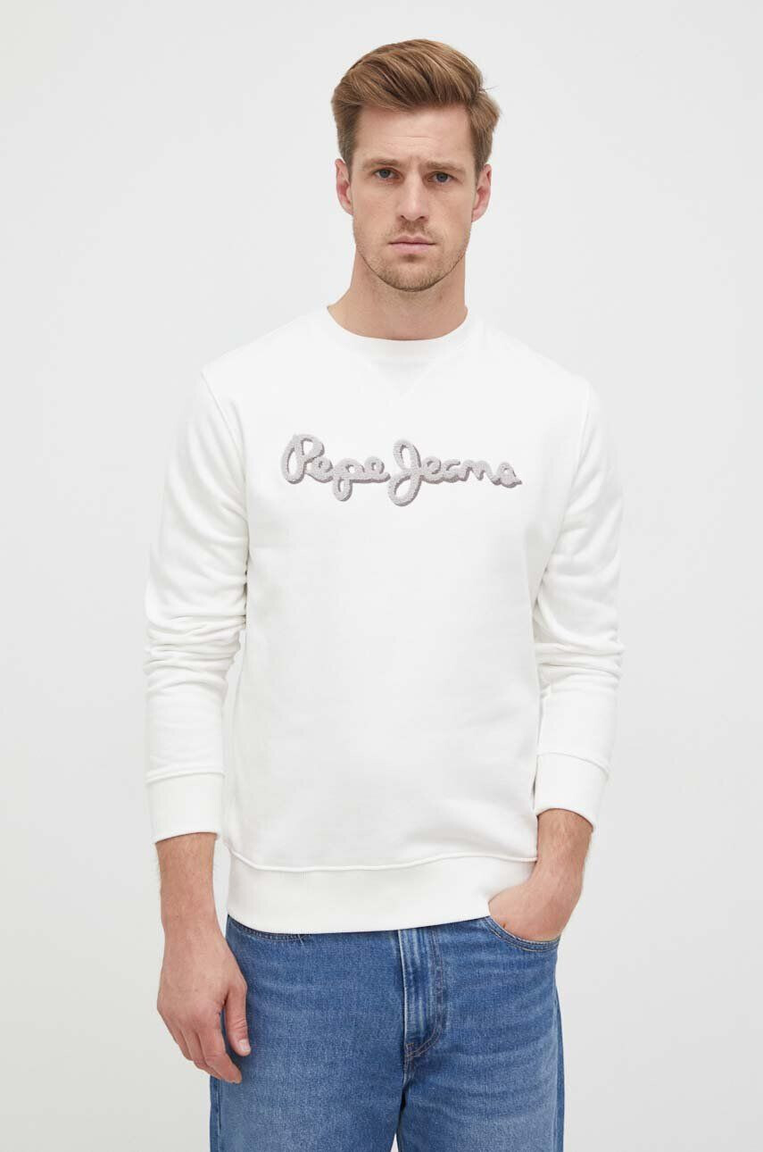 Pepe Jeans hanorac de bumbac Ryan barbati culoarea alb cu imprimeu - Pled.ro