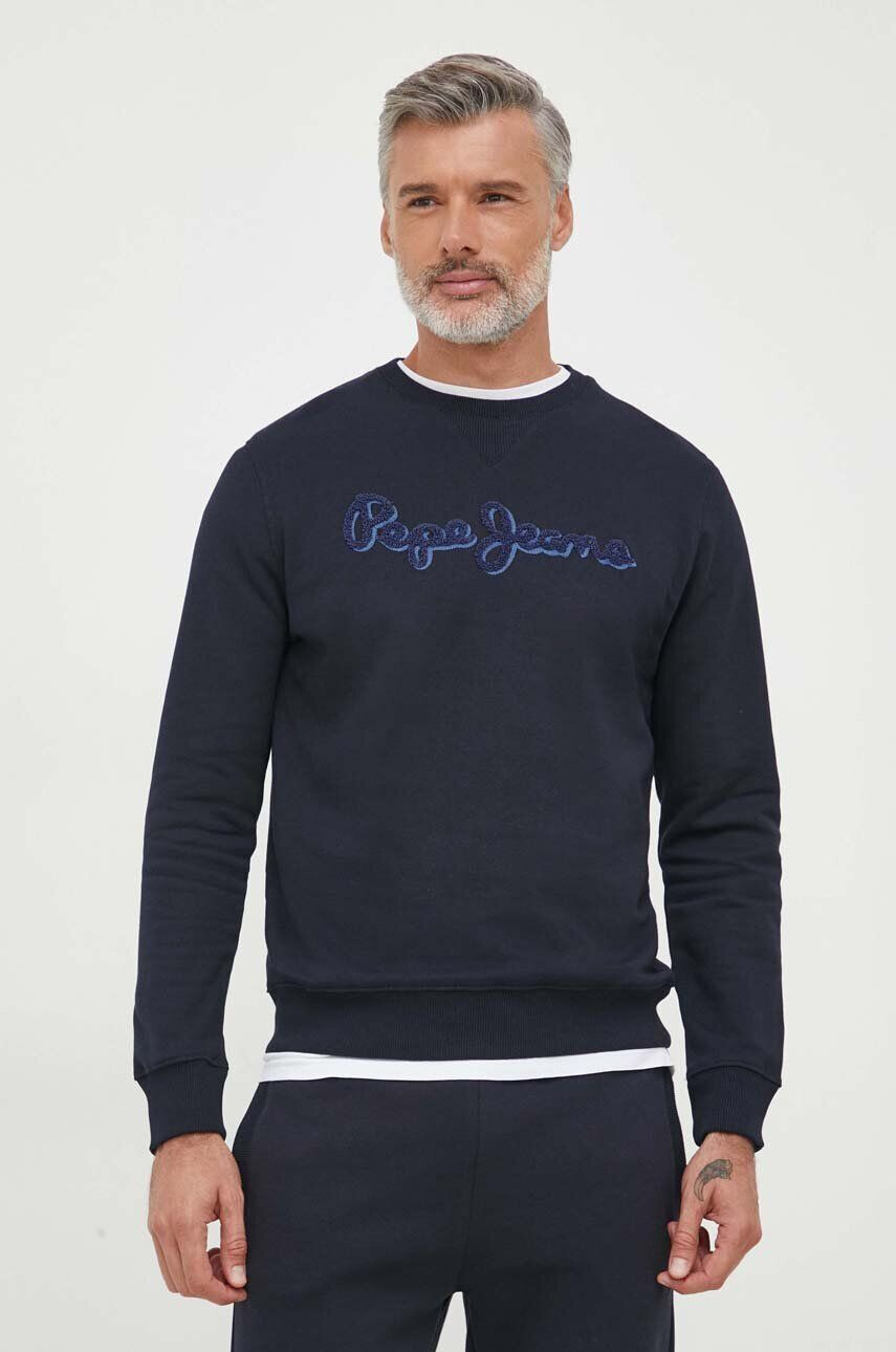 Pepe Jeans hanorac de bumbac Ryan barbati culoarea albastru marin cu imprimeu - Pled.ro