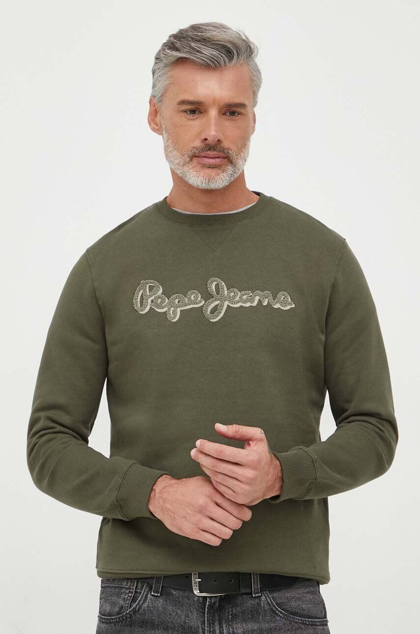 Pepe Jeans hanorac de bumbac Ryan barbati culoarea verde cu imprimeu - Pled.ro