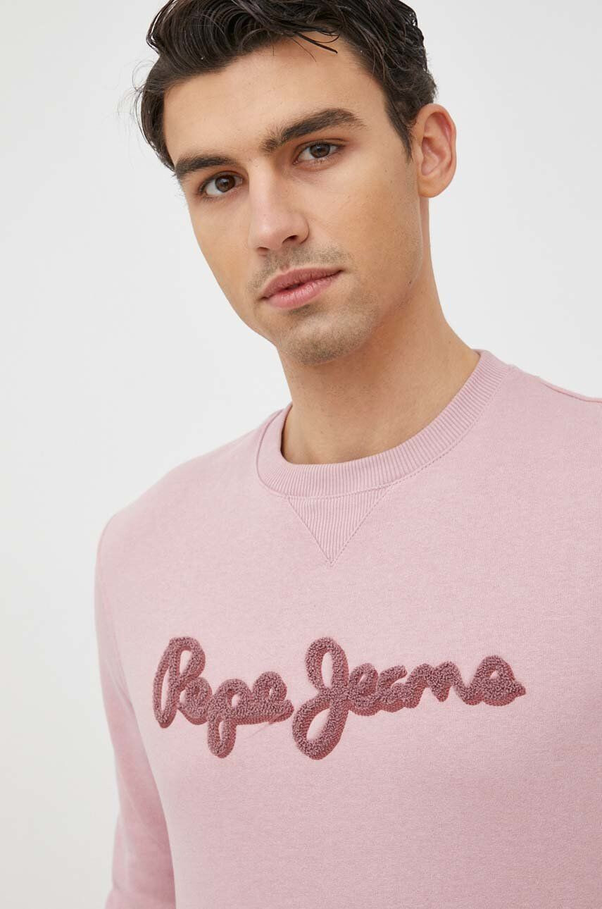 Pepe Jeans hanorac de bumbac Ryan Crew barbati culoarea roz cu imprimeu - Pled.ro