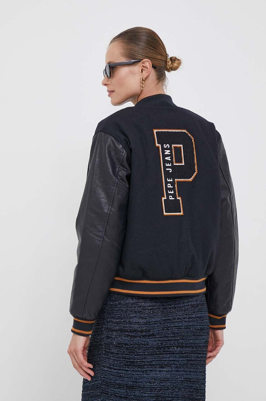 Pepe Jeans jacheta bomber din amestec de lana NELLA culoarea albastru marin de tranzitie - Pled.ro