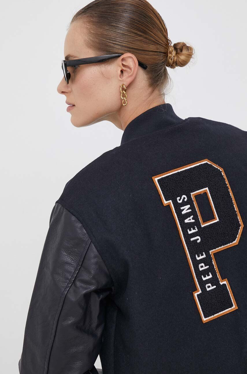 Pepe Jeans jacheta bomber din amestec de lana NELLA culoarea albastru marin de tranzitie - Pled.ro