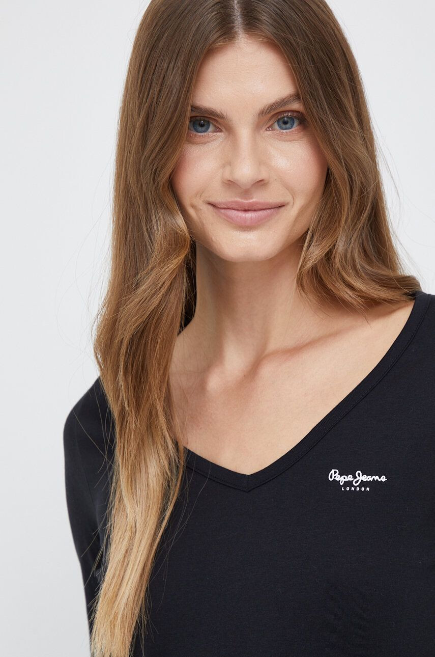 Pepe Jeans longsleeve din bumbac culoarea negru - Pled.ro