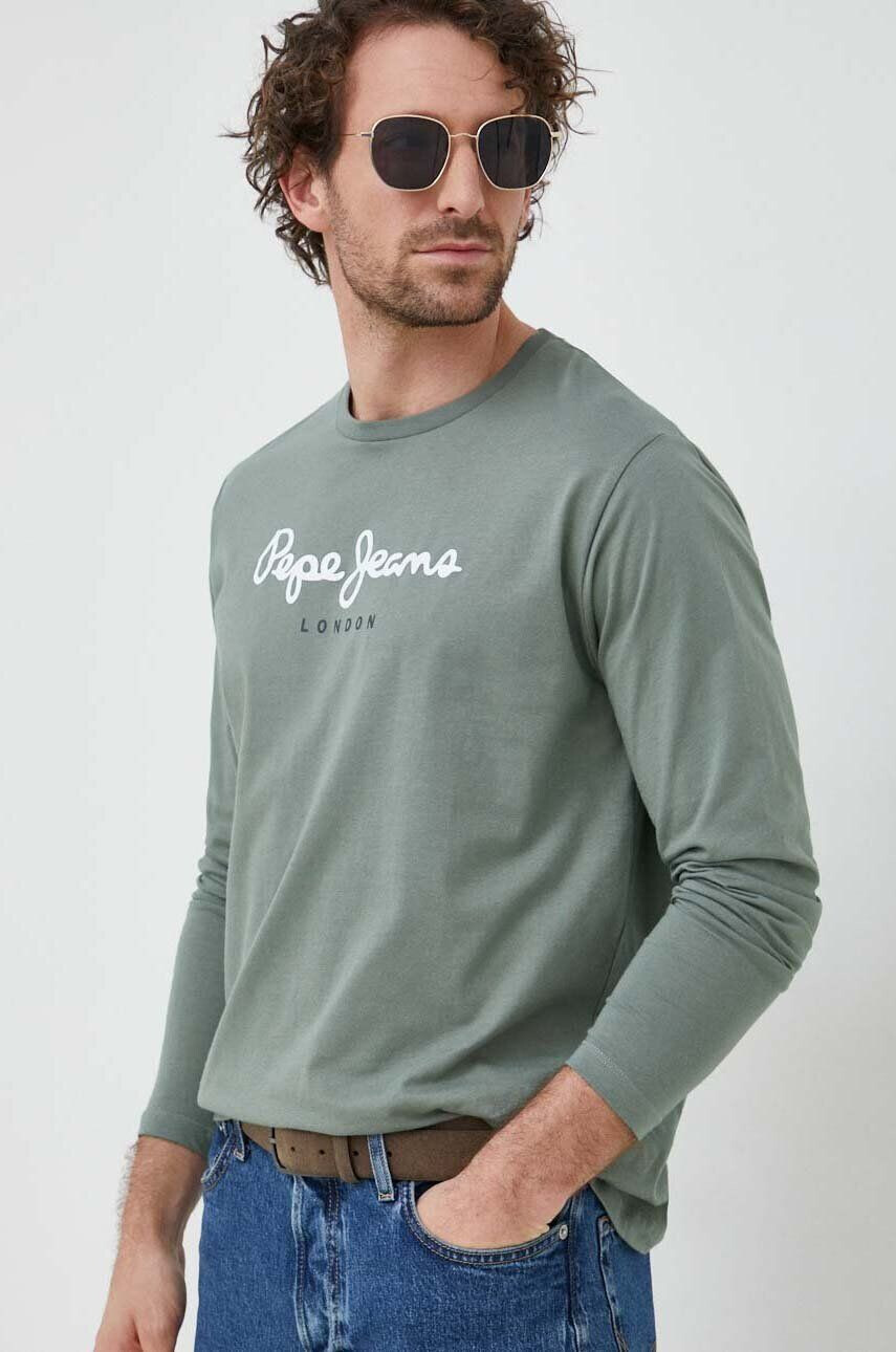 Pepe Jeans longsleeve din bumbac Eggo culoarea verde cu imprimeu - Pled.ro