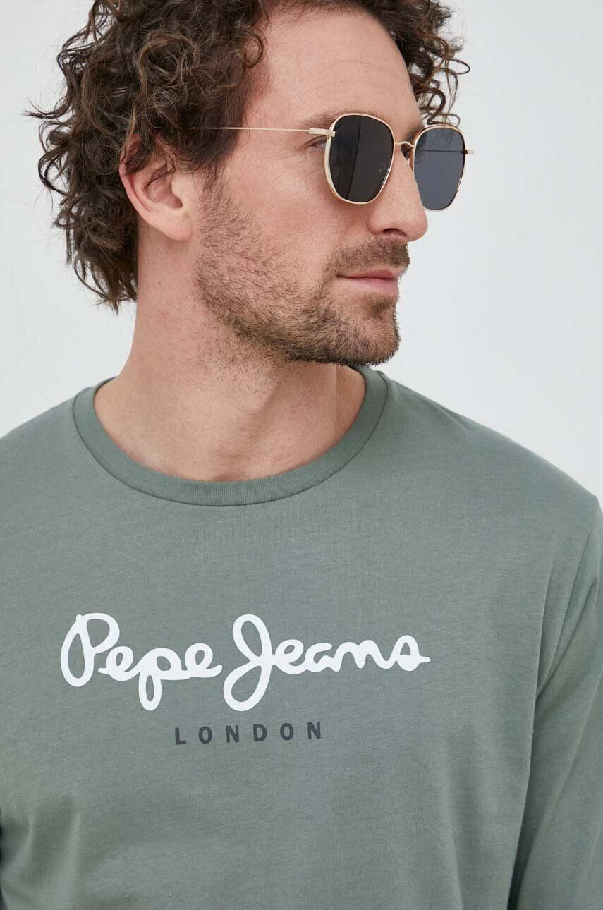 Pepe Jeans longsleeve din bumbac Eggo culoarea verde cu imprimeu - Pled.ro