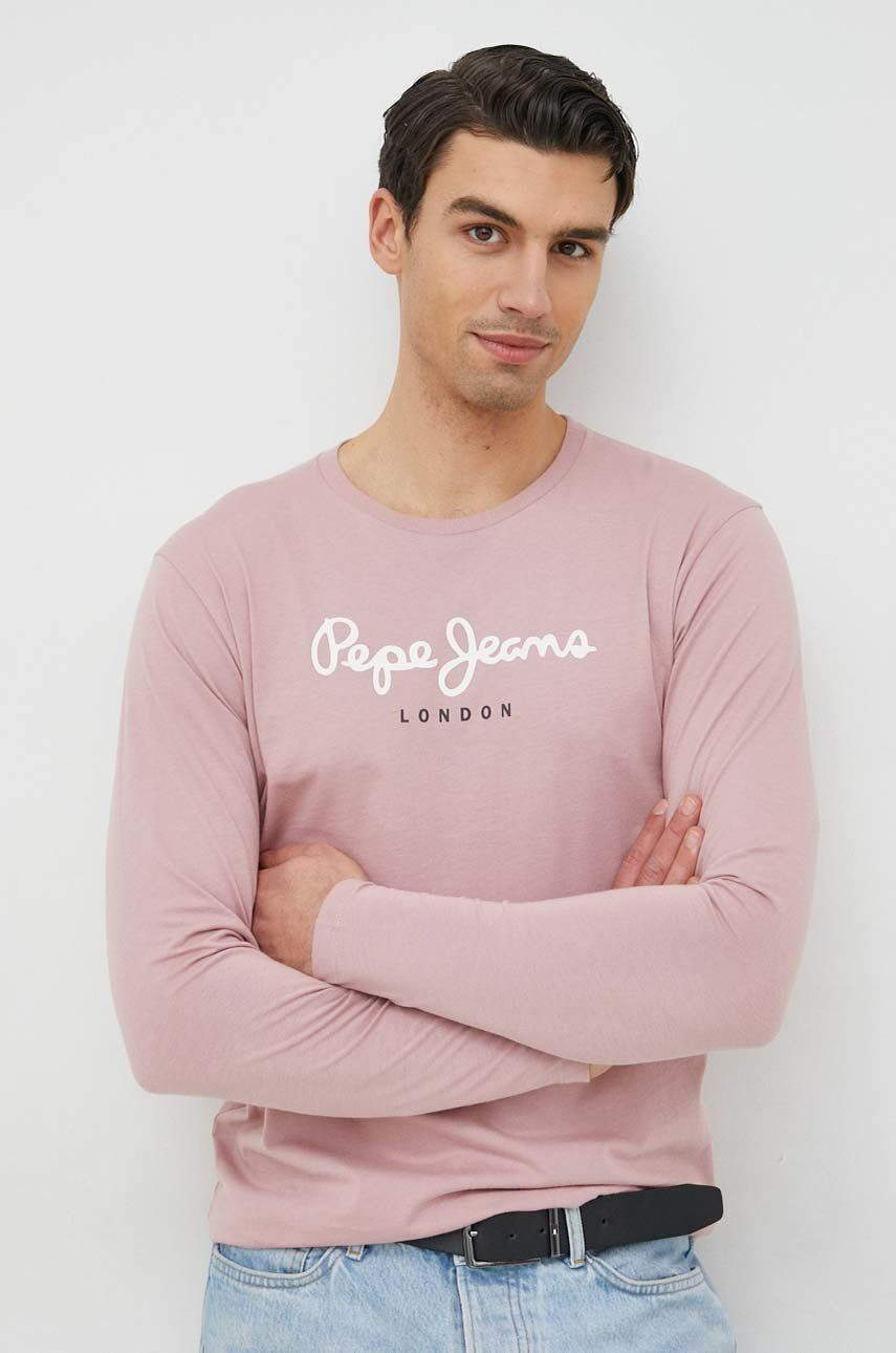 Pepe Jeans longsleeve din bumbac Eggo Long N culoarea roz cu imprimeu - Pled.ro