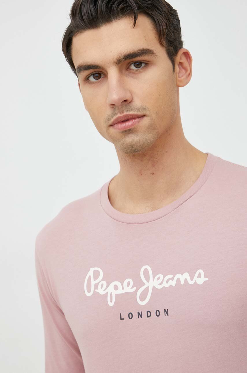 Pepe Jeans longsleeve din bumbac Eggo Long N culoarea roz cu imprimeu - Pled.ro