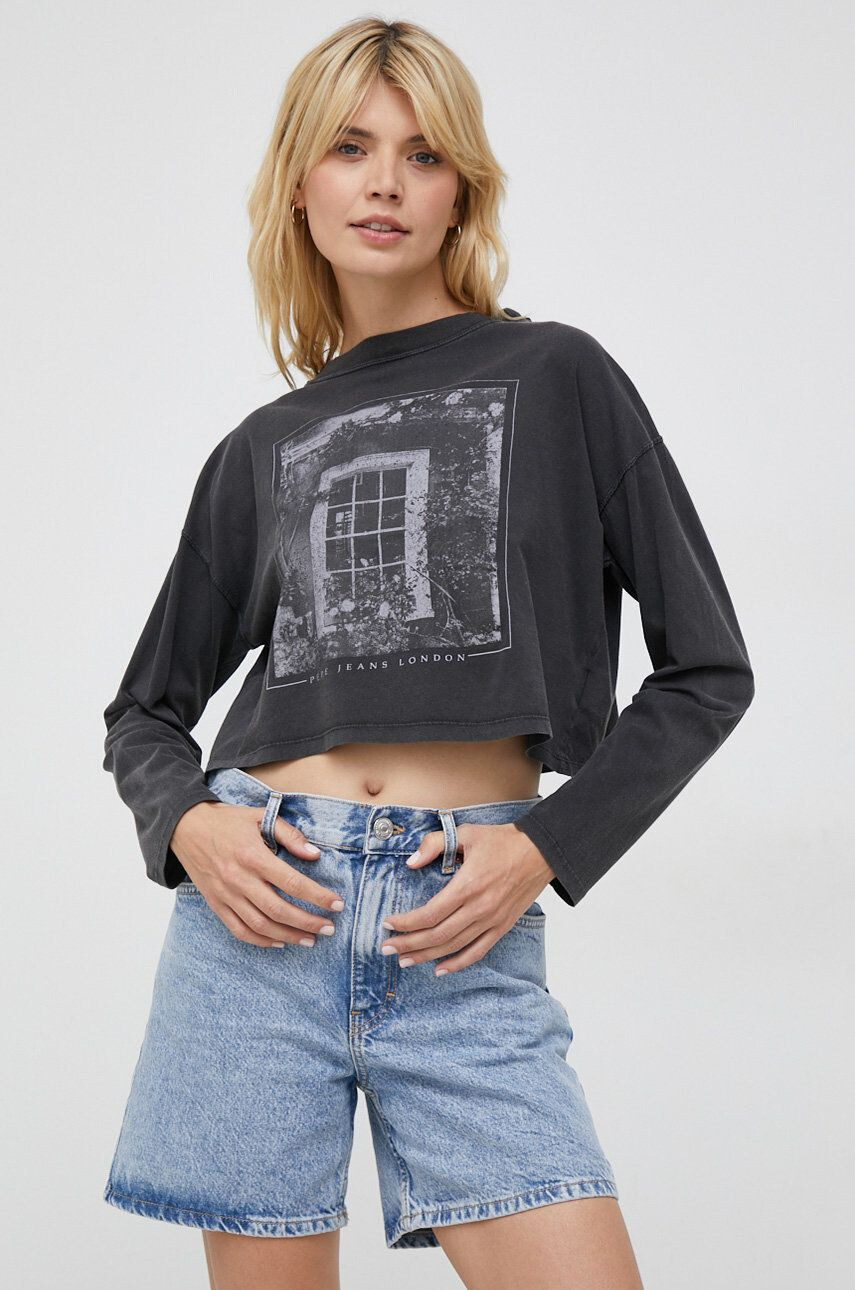 Pepe Jeans longsleeve din bumbac Lizzy culoarea gri - Pled.ro