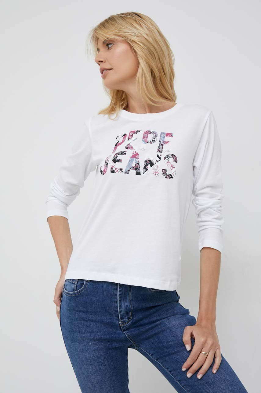 Pepe Jeans longsleeve din bumbac Luna culoarea alb - Pled.ro