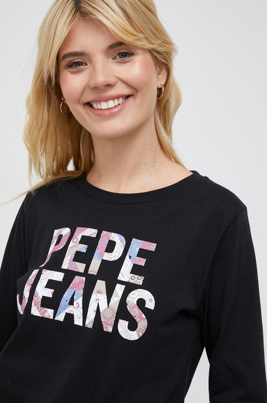 Pepe Jeans longsleeve din bumbac Luna culoarea negru - Pled.ro