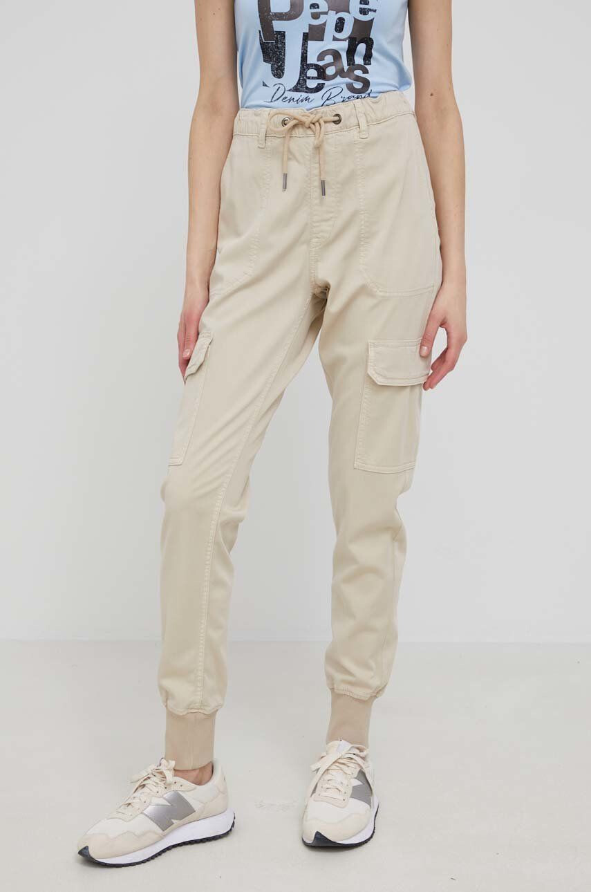 Pepe Jeans pantaloni femei culoarea bej jogger medium waist - Pled.ro