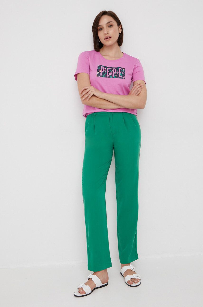 Pepe Jeans pantaloni femei culoarea verde drept high waist - Pled.ro