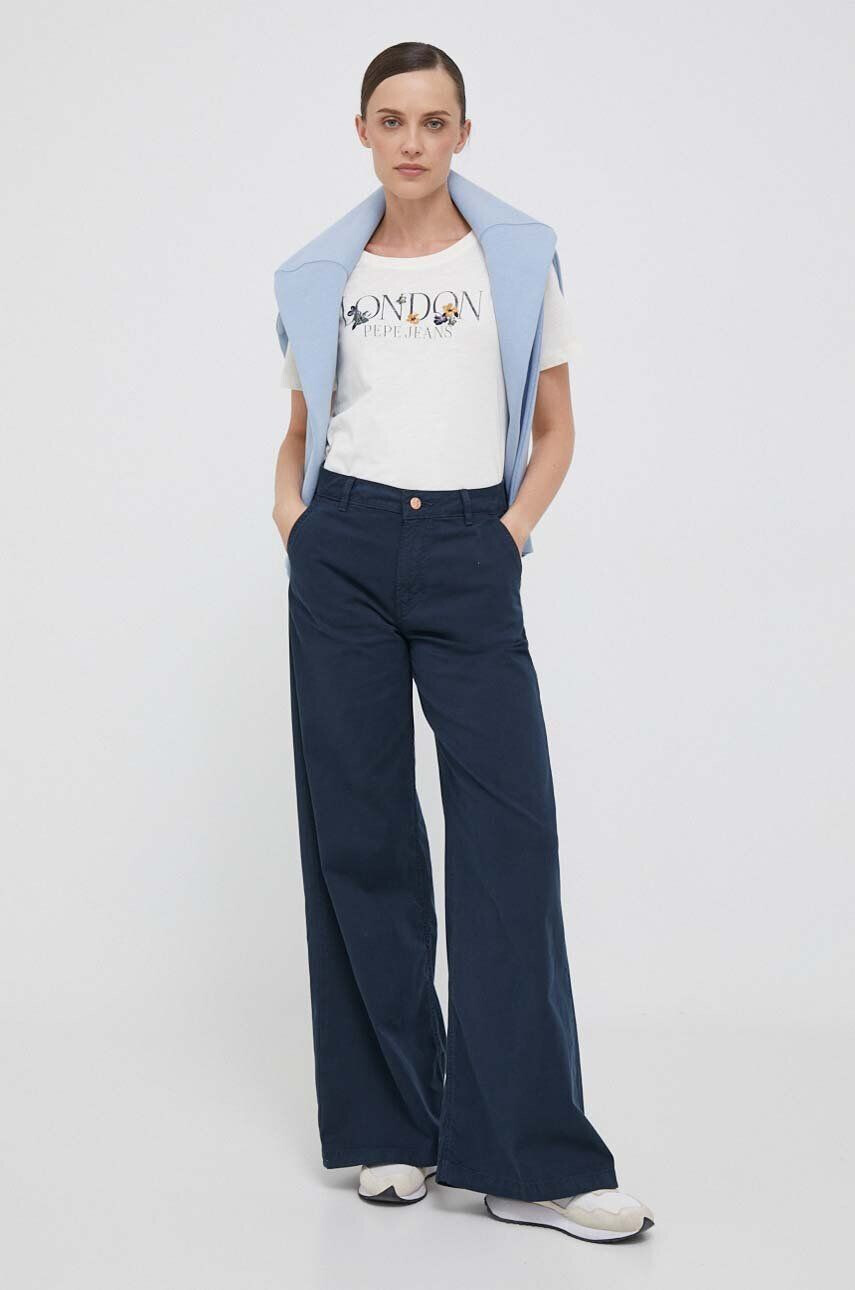 Pepe Jeans pantaloni femei culoarea albastru marin lat high waist - Pled.ro