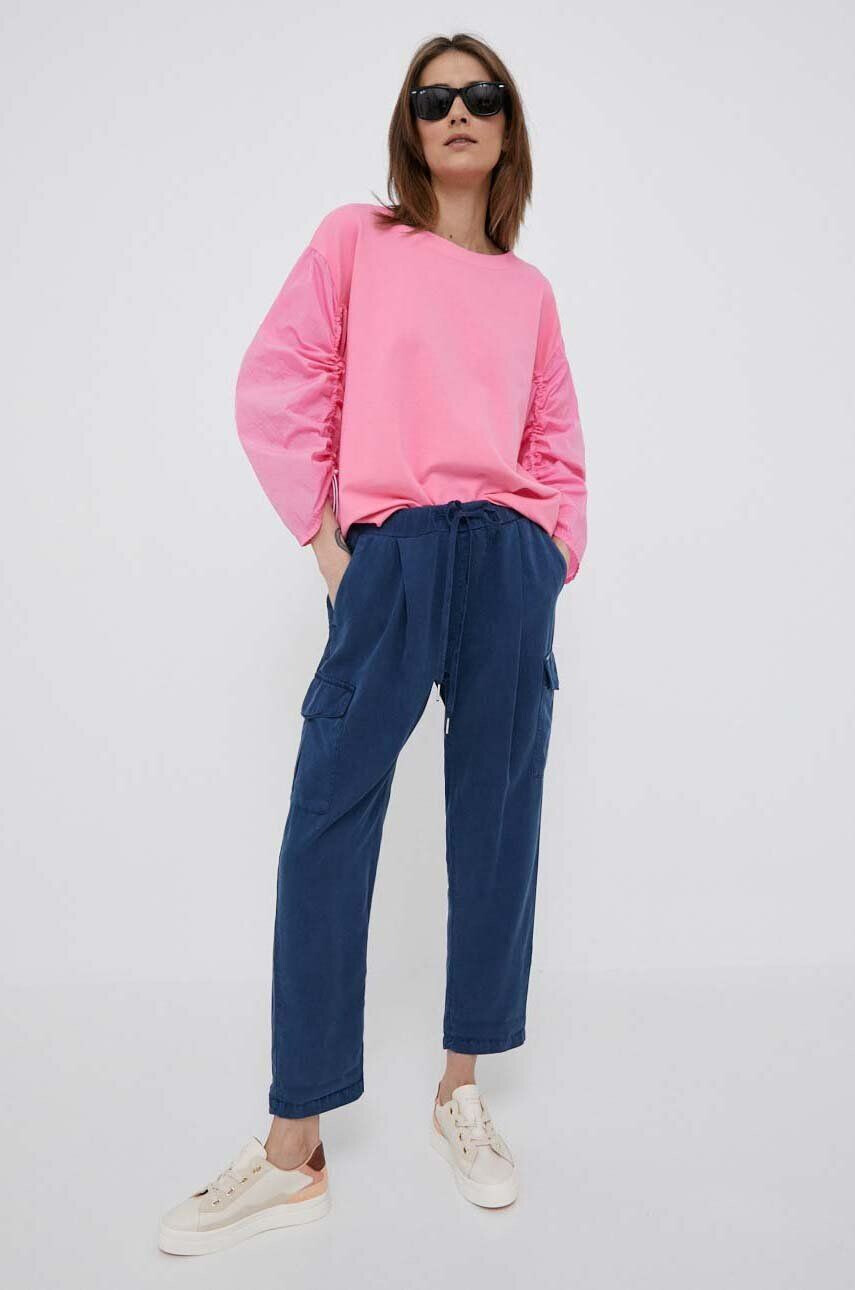 Pepe Jeans pantaloni Jynx femei culoarea albastru marin fason cargo high waist - Pled.ro