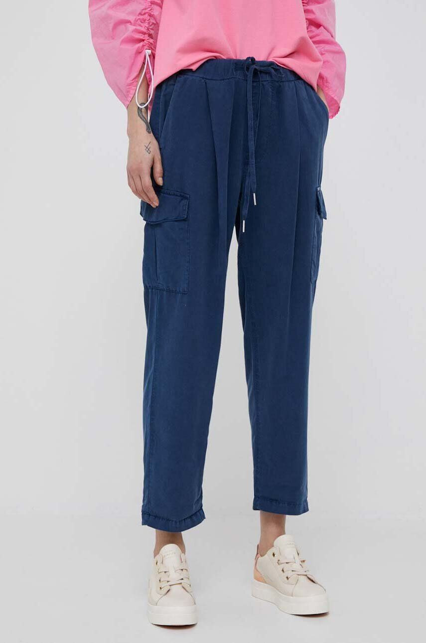 Pepe Jeans pantaloni Jynx femei culoarea albastru marin fason cargo high waist - Pled.ro